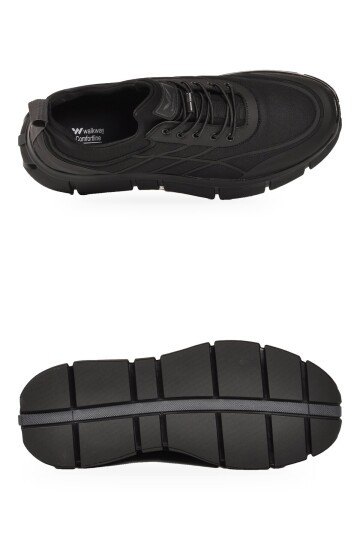 Erkek Lastik Bağcıklı Kalın Rahat Konfor Taban Siyah Yürüyüş ve Spor Ayakkabı Sneaker Stride