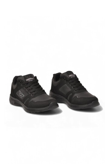 Bağcıklı Cilt Siyah Hafif Rahat Taban Esnek Unisex Yürüyüş ve Spor Ayakkabı Sneaker Core 020