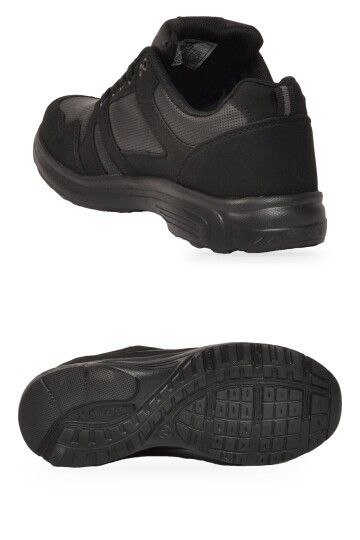 Bağcıklı Cilt Siyah Hafif Rahat Taban Esnek Unisex Yürüyüş ve Spor Ayakkabı Sneaker Core 020