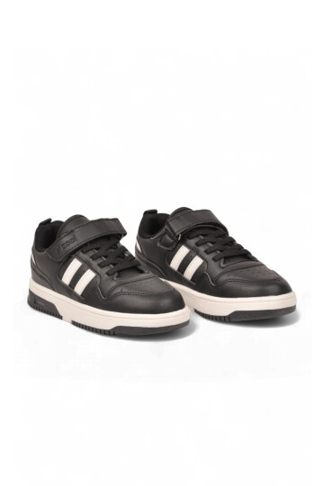 Cırt Bantlı Kalın Rahat Taban Siyah Unisex Çocuk Yürüyüş ve Spor Ayakkabı Sneaker Foor