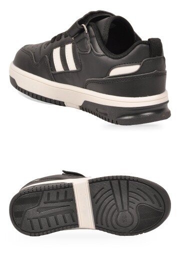 Cırt Bantlı Kalın Rahat Taban Siyah Unisex Çocuk Yürüyüş ve Spor Ayakkabı Sneaker Foor