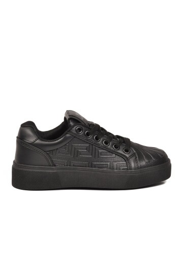 Erkek Bağcıklı Kalın Taban Spor Ayakkabı Siyah Şık Rahat Casual Ayakkabı Sneaker 26201