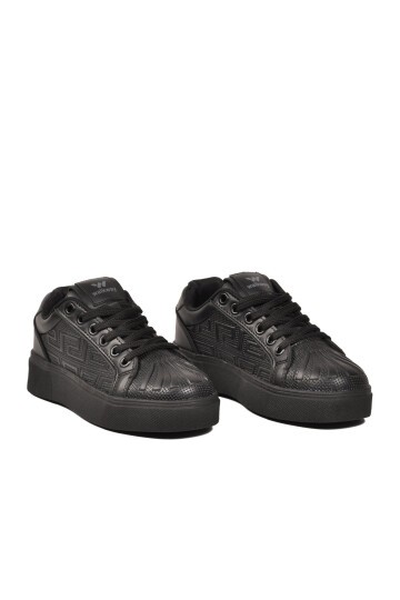 Erkek Bağcıklı Kalın Taban Spor Ayakkabı Siyah Şık Rahat Casual Ayakkabı Sneaker 26201