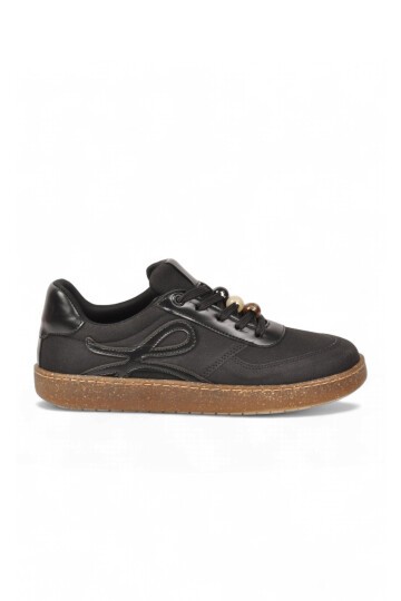 Aksesuar Bağcıklı Kalın Taban Sneaker Siyah Şık Rahat Casual Yürüyüş Ayakkabı 669253