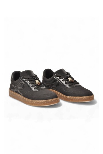 Aksesuar Bağcıklı Kalın Taban Sneaker Siyah Şık Rahat Casual Yürüyüş Ayakkabı 669253