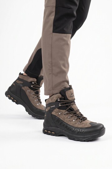 Erkek Bağcıklı Kaymaz Tabanlı Siyah-Vizon Outdoor Trekking Bot 2115