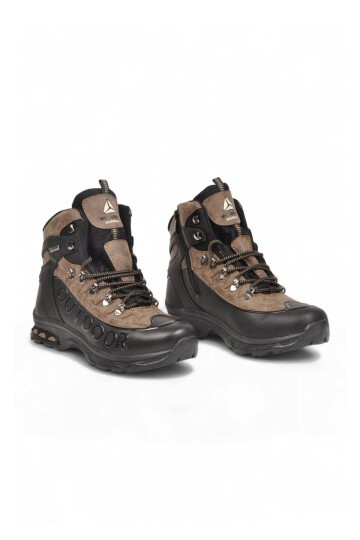 Erkek Bağcıklı Kaymaz Tabanlı Siyah-Vizon Outdoor Trekking Bot 2115
