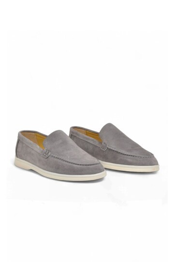 Hafif Rahat Şık Espadril Açık Gri Hakiki Deri Erkek Casual Loafer Ayakkabı 6K020-217