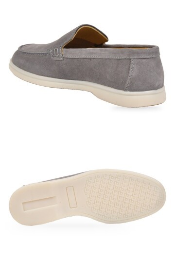 Hafif Rahat Şık Espadril Açık Gri Hakiki Deri Erkek Casual Loafer Ayakkabı 6K020-217