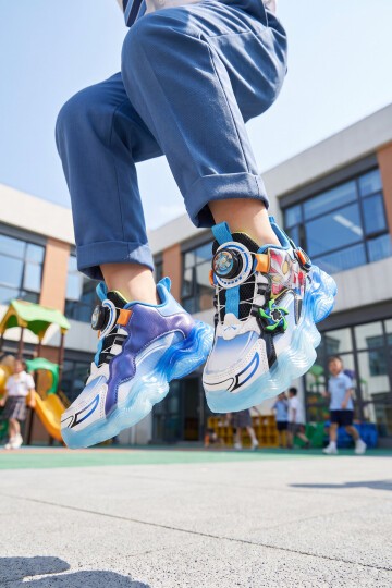 Akıllı Bağcıklı Desenli Kalın Tabanlı Mavi Unisex Çocuk Spor Ayakkabı Sneaker Kalen