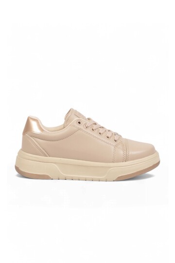 Bej Kadın Casual Ayakkabı Bağcıklı Kalın Rahat Tabanlı Şık Sneaker Code 419