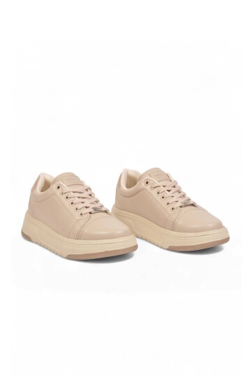 Bej Kadın Casual Ayakkabı Bağcıklı Kalın Rahat Tabanlı Şık Sneaker Code 419