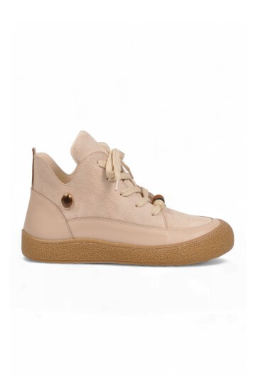 Kadın Bej Aksesuar Bağcıklı Kadın Sneaker Bot 669267