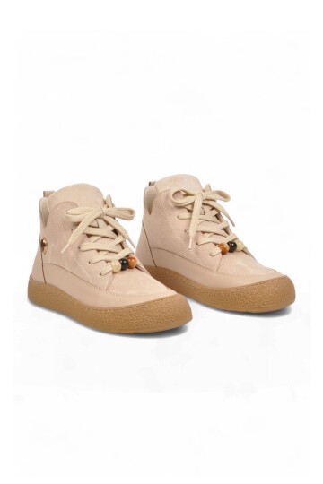 Kadın Bej Aksesuar Bağcıklı Kadın Sneaker Bot 669267