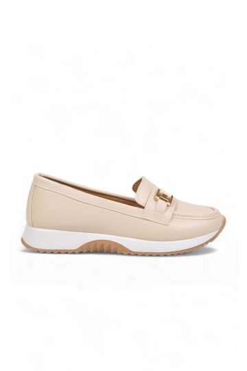 Toka Detaylı Kalın Tabanlı Şık Rahat Bej Kadın Casual Ayakkabı Loafer 067 26K