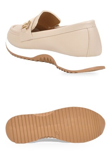 Toka Detaylı Kalın Tabanlı Şık Rahat Bej Kadın Casual Ayakkabı Loafer 067 26K