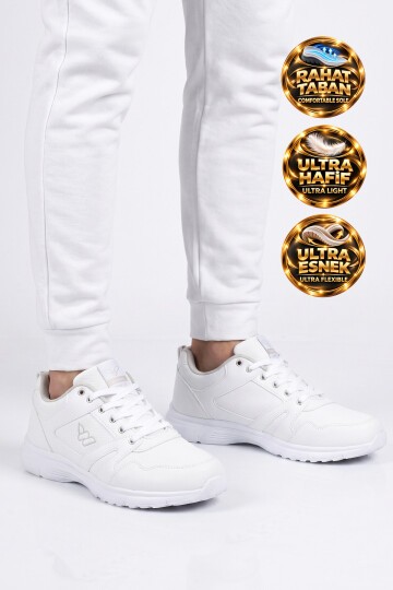 Erkek Beyaz Bağcıklı Hafif Esnek Yürüyüş ve Spor Ayakkabı Sneaker Core 020