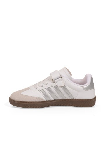 Beyaz-Gümüş Cırtlı Kalın Rahat Tabanlı Erkek Çocuk Spor Ayakkabı Sneaker 753 F