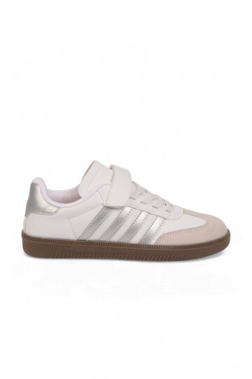 Beyaz-Gümüş Cırtlı Kalın Rahat Tabanlı Erkek Çocuk Spor Ayakkabı Sneaker 753 F