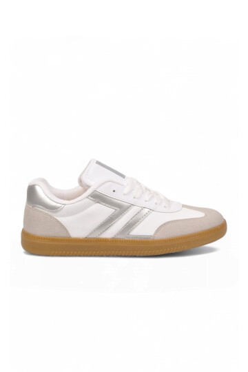 Bağcıklı Şık Rahat Hafif Beyaz-Gümüş Unisex Yürüyüş ve Spor Ayakkabı Sneaker 234750