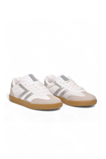 Bağcıklı Şık Rahat Hafif Beyaz-Gümüş Unisex Yürüyüş ve Spor Ayakkabı Sneaker 234750