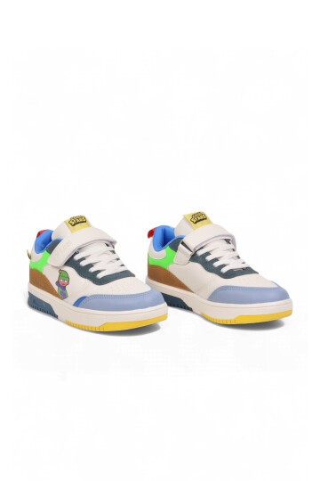 Beyaz-Kahve Erkek Çocuk Yürüyüş ve Spor Ayakkabı Cırt Bantlı Kalın Rahat Taban Sneaker Star 26K