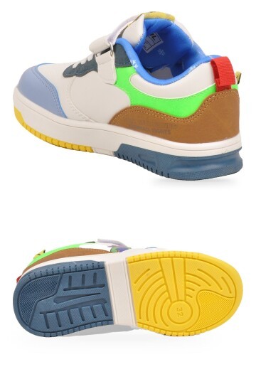 Beyaz-Kahve Erkek Çocuk Yürüyüş ve Spor Ayakkabı Cırt Bantlı Kalın Rahat Taban Sneaker Star 26K