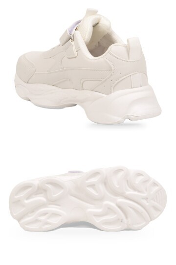 Beyaz Unisex Çocuk Yürüyüş ve Spor Ayakkabı Cırtt Bantlı Kalın Taban Sneaker Kornos