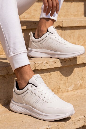 Erkek Bağcıklı Hafif Esnek Beyaz Yürüyüş ve Spor Ayakkabı Sneaker Wood 4040