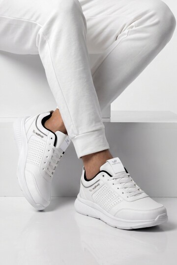 Erkek Bağcıklı Hafif Esnek Beyaz Yürüyüş ve Spor Ayakkabı Sneaker Wood 4040