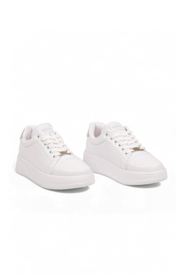 Beyaz Kadın Casual Ayakkabı Bağcıklı Kalın Rahat Tabanlı Şık Sneaker Code 419