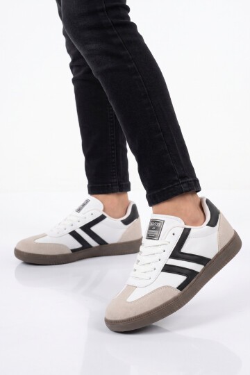 Bağcıklı Şık Rahat Hafif Beyaz-Siyah Unisex Yürüyüş ve Spor Ayakkabı Sneaker 234750