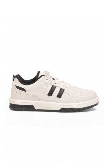 Unisex Beyaz-Siyah Bağcıklı Sneaker Kalın Tabanlı Yürüyüş ve Spor Ayakkabı Foor
