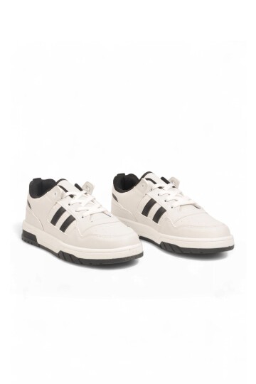 Unisex Beyaz-Siyah Bağcıklı Sneaker Kalın Tabanlı Yürüyüş ve Spor Ayakkabı Foor