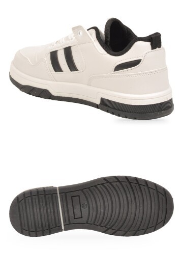 Unisex Beyaz-Siyah Bağcıklı Sneaker Kalın Tabanlı Yürüyüş ve Spor Ayakkabı Foor