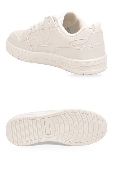 Unisex Beyaz Bağcıklı Sneaker Kalın Tabanlı Yürüyüş ve Spor Ayakkabı Foor