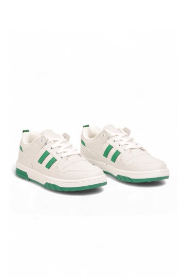 Unisex Beyaz-Yeşil Bağcıklı Sneaker Kalın Tabanlı Yürüyüş ve Spor Ayakkabı Foor