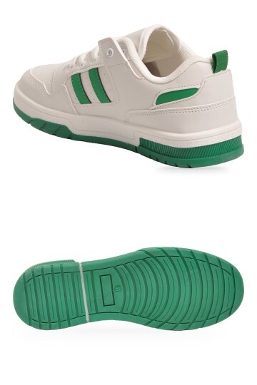 Unisex Beyaz-Yeşil Bağcıklı Sneaker Kalın Tabanlı Yürüyüş ve Spor Ayakkabı Foor