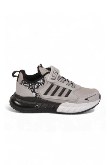 Buz-Siyah Erkek Çocuk Spor Ayakkabı Cırt Bantlı Kalın Tabanlı Sneaker 748 Cilt