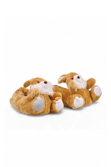 Tavşan Desenli Camel Unisex Ev Terliği Sıcak Tutan Ev Pandufu H025.Z.0000