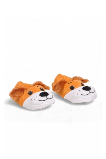 Köpek Desenli Camel Unisex Ev Terliği Sıcak Tutan Ev Pandufu H025.Z.0008