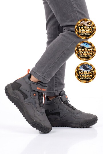 Erkek Çocuk Füme Cırt Bantlı Kauçuk Tabanlı Lastik Bağcıklı Sneaker Bot Orvo 2028