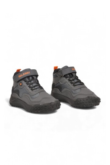Erkek Çocuk Füme Cırt Bantlı Kauçuk Tabanlı Lastik Bağcıklı Sneaker Bot Orvo 2028