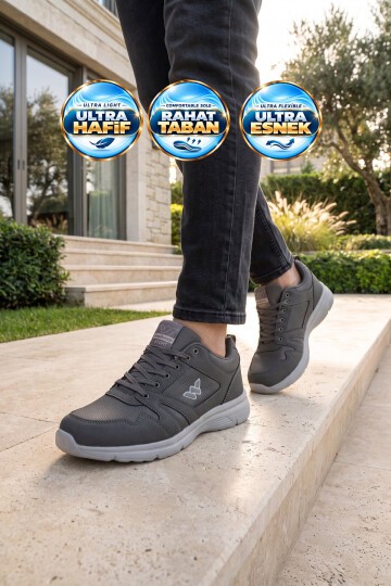 Erkek Füme Bağcıklı Hafif Esnek Yürüyüş ve Spor Ayakkabı Sneaker Core 020