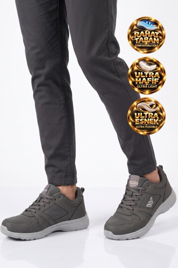 Erkek Füme Bağcıklı Hafif Esnek Yürüyüş ve Spor Ayakkabı Sneaker Core 020