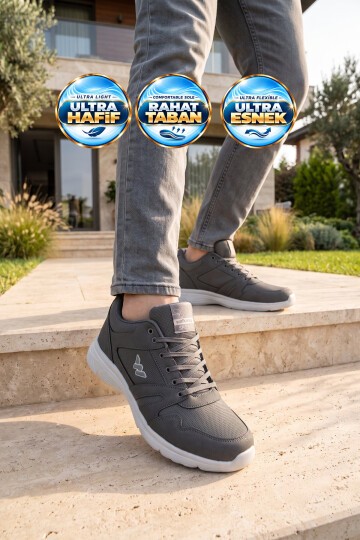 Erkek Füme Büyük Numara Bağcıklı Hafif Esnek Yürüyüş ve Spor Ayakkabı Sneaker Core 020