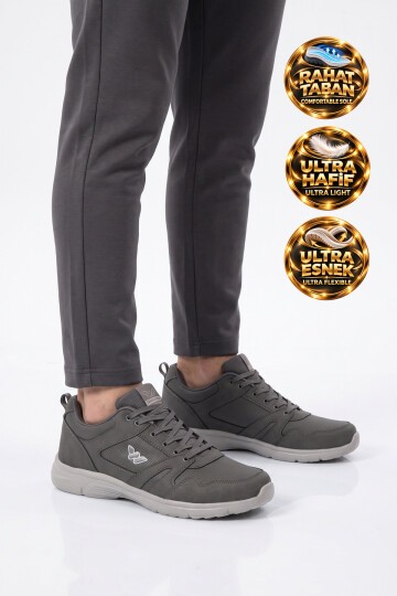 Erkek Füme Büyük Numara Bağcıklı Hafif Esnek Yürüyüş ve Spor Ayakkabı Sneaker Core 020