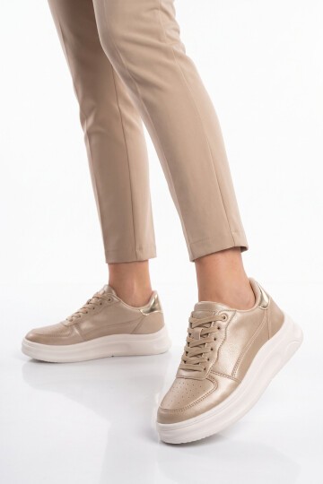 Unisex Gold Bağcıklı Snekaer Kalın Tabanlı Yürüyüş ve Spor Ayakkabı Code