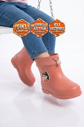 Gül Kurusu Unisex Çocuk Bot İçi Kürklü Soğuğa Dirençli Aksesuarı Işıklı Çizme 530