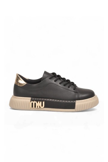 Kadın Siyah Bağcıklı Kalın Tabanlı Şık Rahat Sneaker Günlük Casual Yürüyüş Ayakkabı 261261